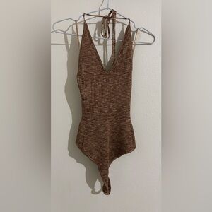 Abercrombie & Fitch Ribbed Knit Halter Thong Bodysuit